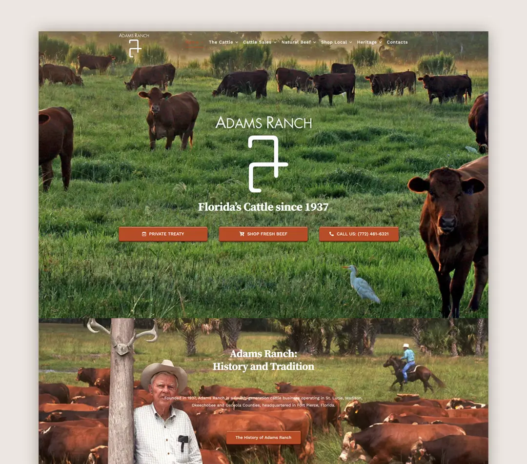 Adams Ranch website home page