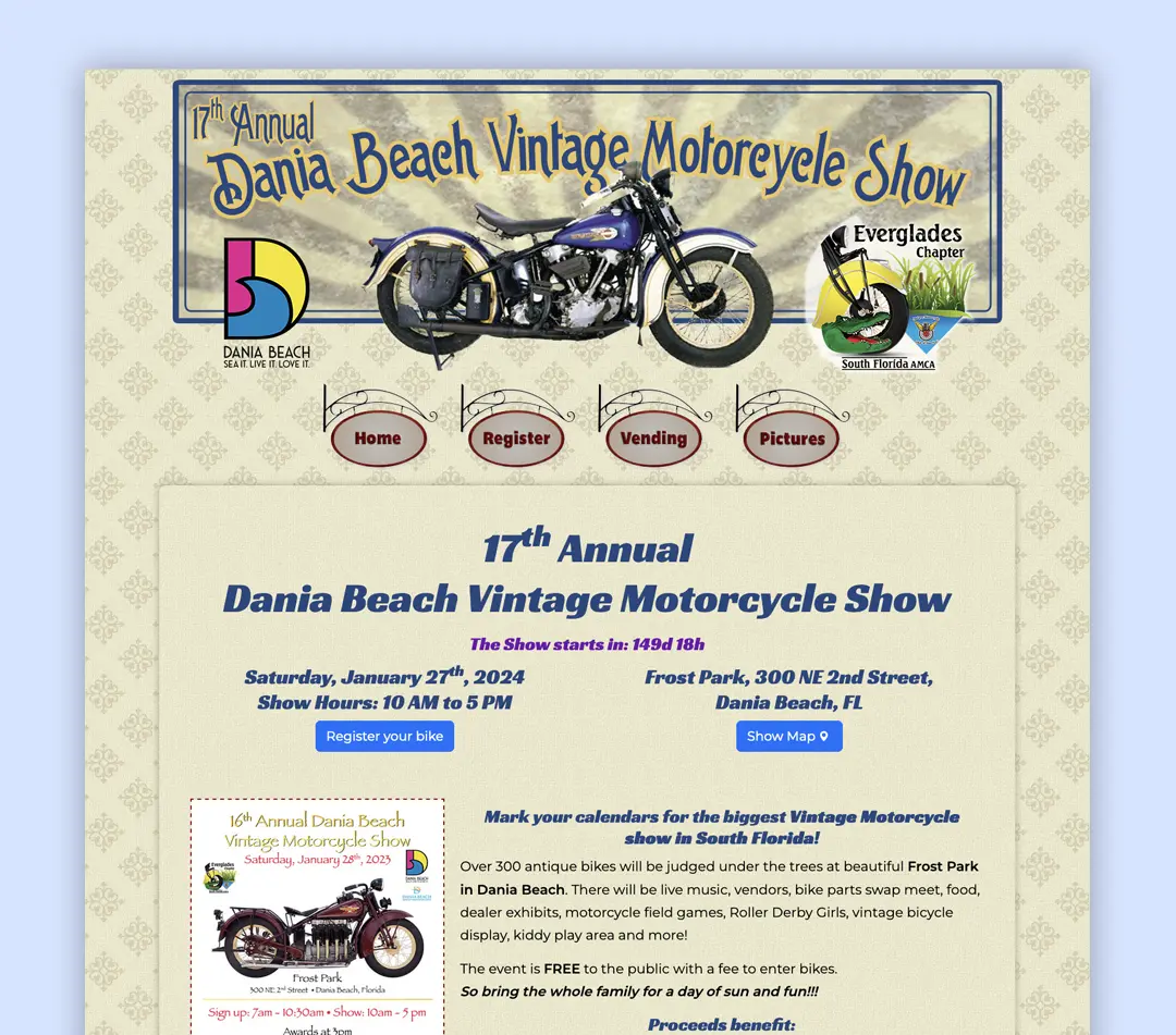 Dania Beach Vintage Motorcycle Show website design